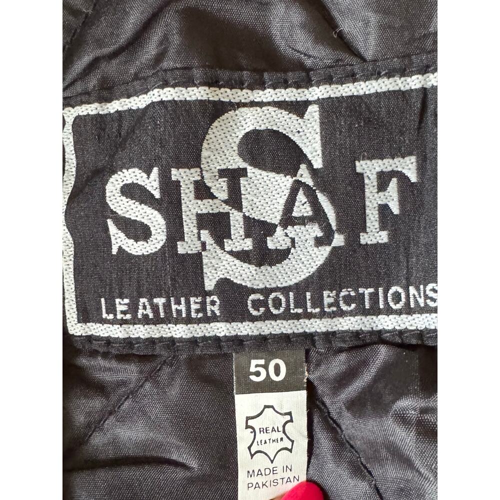 SHAF Leather Jacket 50 Black Tan Fringe Western Biker Motorcycle Rodeo Concho - Picture 6 of 10